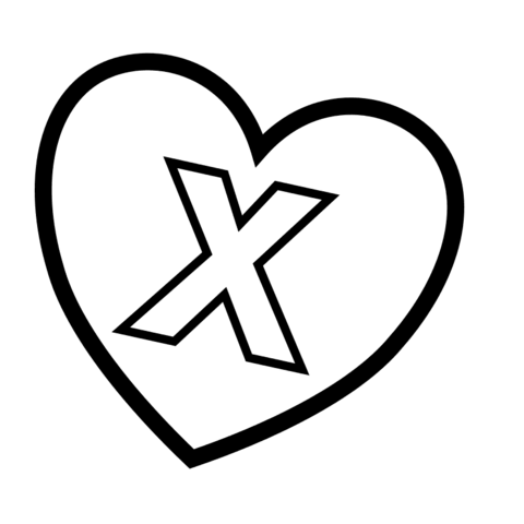 Letter X In Heart Coloring Page